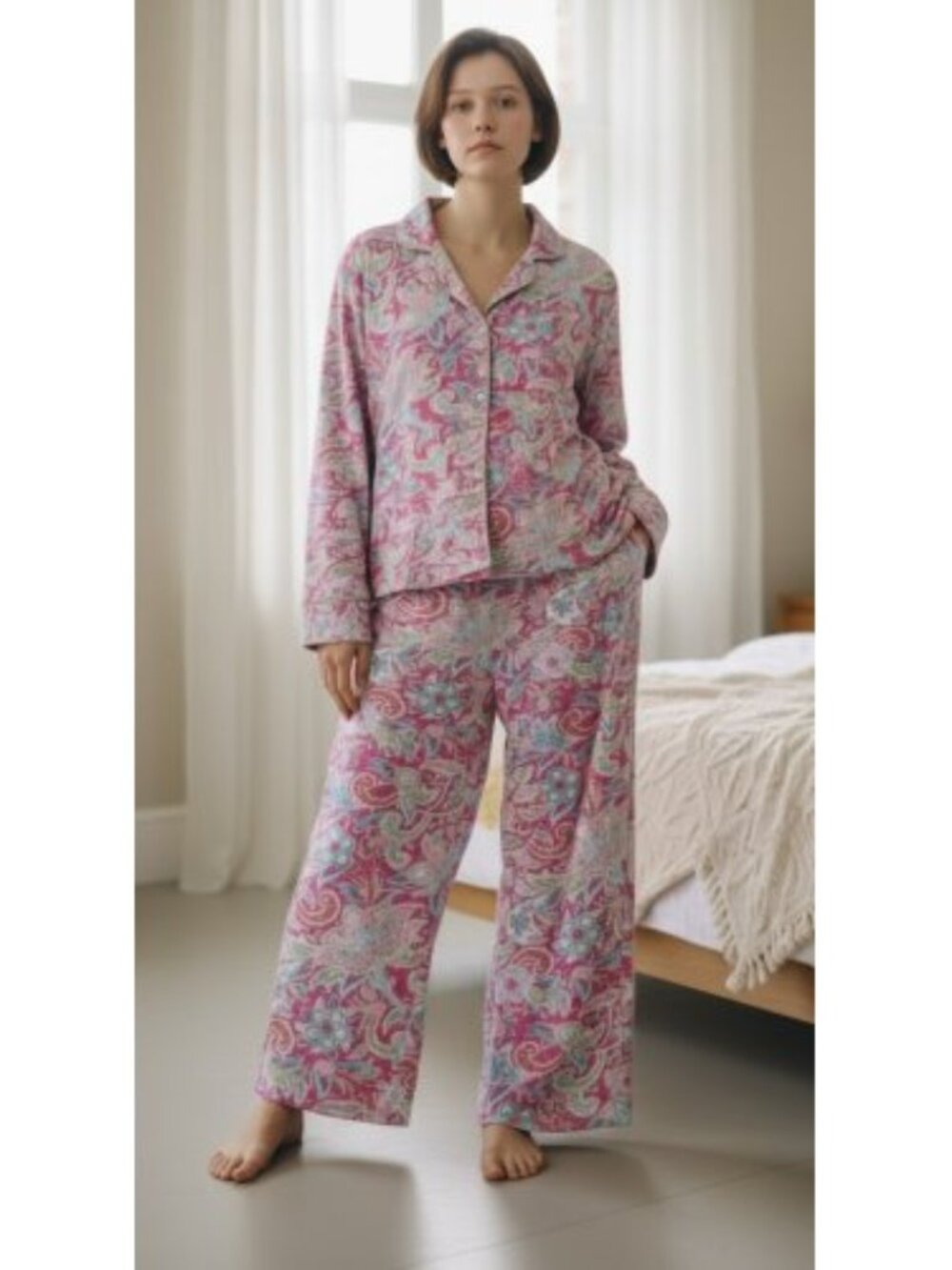 Vintage 40 WINKS Pink Paisley Print Flannel Pajamas Ladies Size SMALL